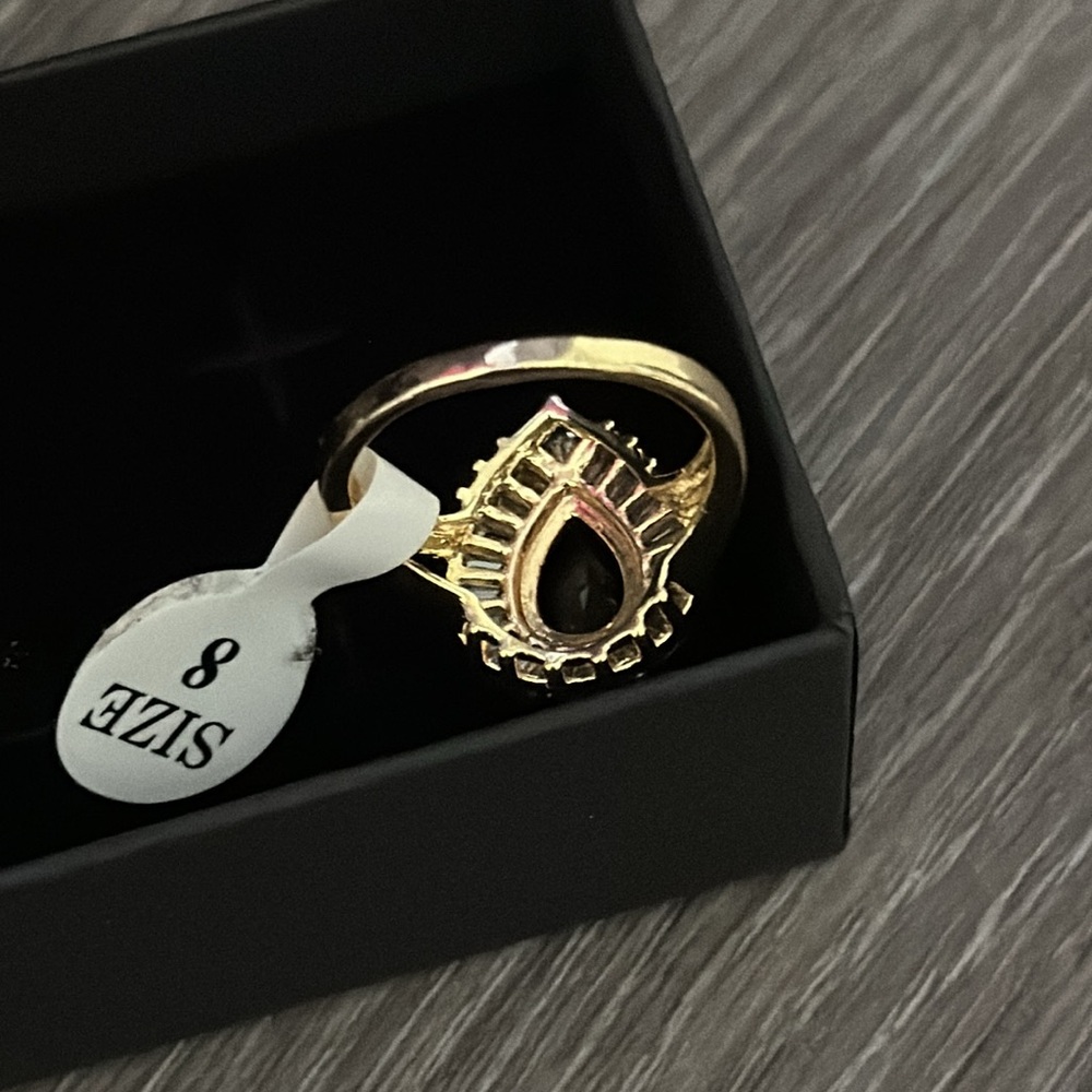 Lab created Pear Black Onyx Halo Ring - Picture 9 of 12